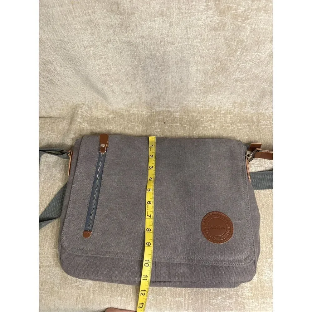 Mactso Classic Fashion Unisex Flap Canvas Satchel Messenger Bag Grey Medium
